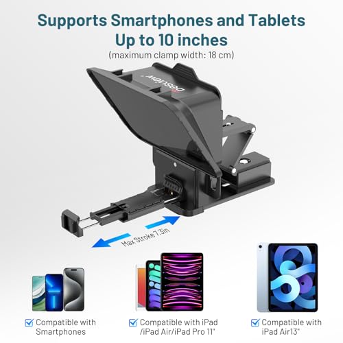 Desview P8 Universal Teleprompter for Smartphone Camera, DSLR Webcam Tablet up to 10" with Bluetooth Remote Foldable Design for Live Streaming Video Recording YouTube TikTok Videos - Image 3