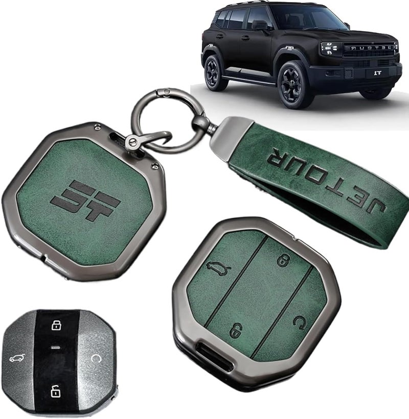 for Jetour T1 T2 Key Cover 2025 2026, Durable Alloy Metal Key Protector Case Anti-Fall & Wear-Resistant, Car Keychain Accessory Compatible with Jetour T1 T2 Traveller Keys (Green) - Image 1