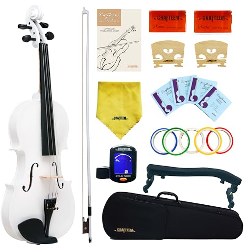Crafteem 1/2 Fiddle White Colored Premium Violin Outfit for Beginners Adults Kids With 5 Color Fingering Tape- Handcrafted Student Beginner Violin.(White, 1/2) - Image 1