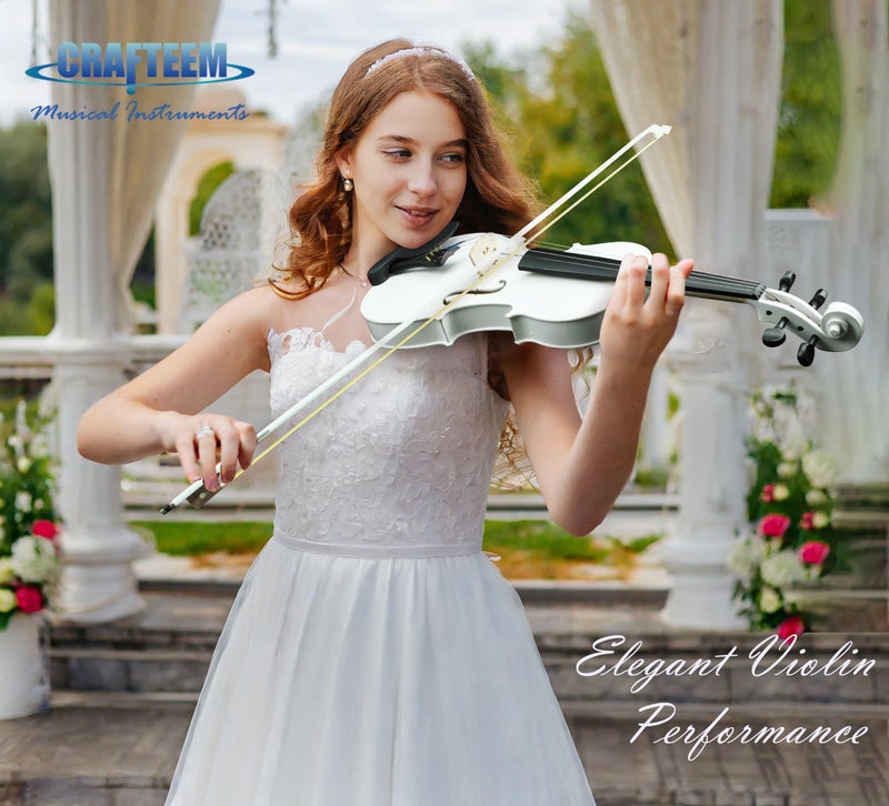 Crafteem 1/2 Fiddle White Colored Premium Violin Outfit for Beginners Adults Kids With 5 Color Fingering Tape- Handcrafted Student Beginner Violin.(White, 1/2) - Image 3
