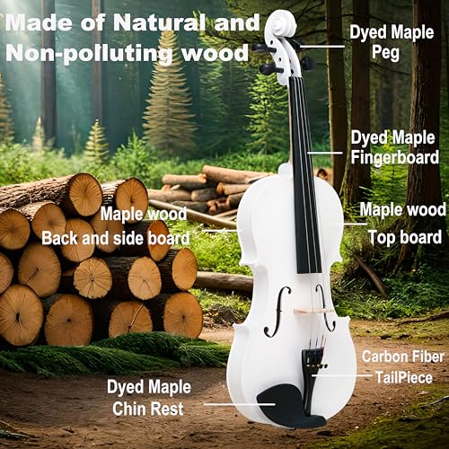 Crafteem 1/2 Fiddle White Colored Premium Violin Outfit for Beginners Adults Kids With 5 Color Fingering Tape- Handcrafted Student Beginner Violin.(White, 1/2) - Image 2