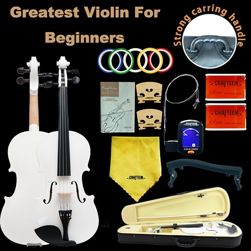 Crafteem 1/2 Fiddle White Colored Premium Violin Outfit for Beginners Adults Kids With 5 Color Fingering Tape- Handcrafted Student Beginner Violin.(White, 1/2) - Image 4