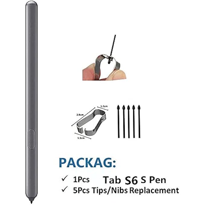 rayihni TAB S6 S PEN REPLACEMENT COMPATIBLE WITH SAMSUNG GALAXY TAB S6 SM-T860 ALL VERSIONS, TAB S6 STYLUS PEN WITH BLUETOOTH, 4096 PRESSURE SENSOR .SLIM 0.7MM TIP WITH 5XTIPS (GRAY) - Image 2