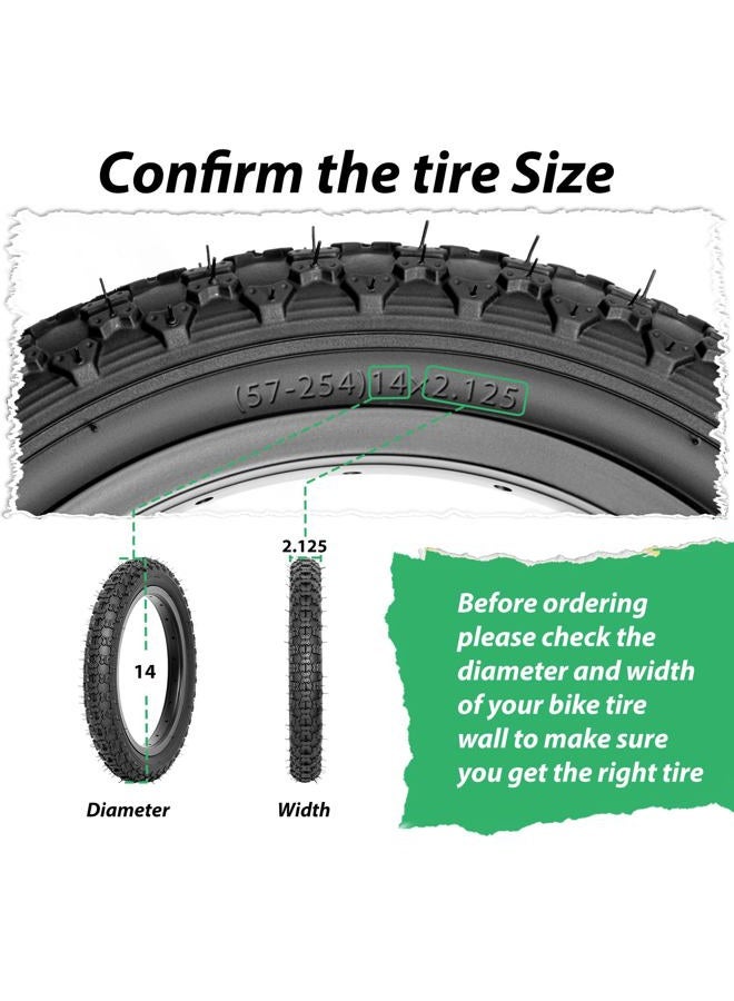 MOHEGIA Kids Bike Tires Replacement Set: 2-Pack 14x2.125 inch (57-264 mm) Folding Bicycle Tires and Pair 14-inch Inner Tubes Schrader Valve with Tire Levers - Image 3