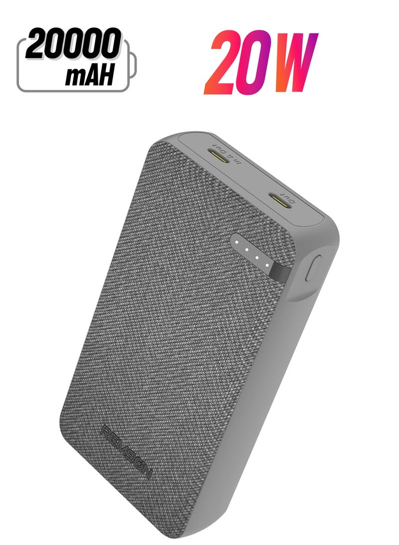 Remson Revo Charge 20000mAh Portable Power Bank 20W Power Delivery Dual USB-C Output with Leather Exterior Design Compatible for iPhone Tablet Samsung - Image 1