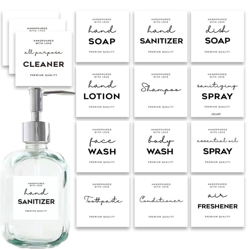 36 PCS Waterproof Label for Bottles Minimalist Farmhouse Hand Soap Dispenser Label Stickers for Bathroom Kitchen Dish Lotion Dispenser Shampoo Conditioner 275 x 283 Inch White