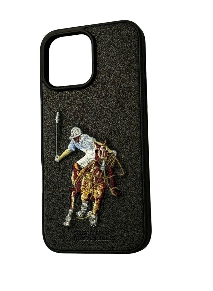 SANTA BARBARA POLO & RACQUET CLUB Black Polo Jockey Series  16 Pro Max – Stylish Shockproof Protective Back Cover with Premium PU Leather, Flexible TPU Frame, Anti-Slip Grip & Screen-Camera Protection - Black  - Image 1