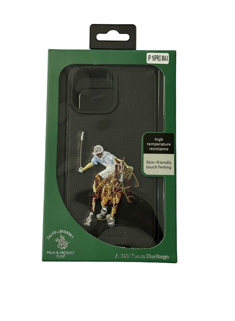 SANTA BARBARA POLO & RACQUET CLUB Black Polo Jockey Series  16 Pro Max – Stylish Shockproof Protective Back Cover with Premium PU Leather, Flexible TPU Frame, Anti-Slip Grip & Screen-Camera Protection - Black  - Image 3