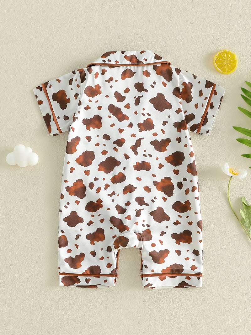 Baby Boys Girls Summer Pajamas Adorable Cow Print Short Sleeve Turn Down Collar Button Down Jumpsuit - Image 5
