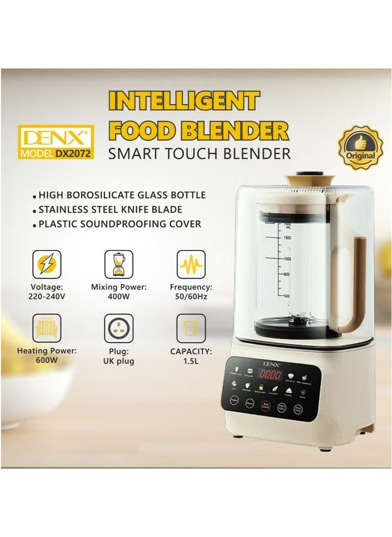Denx Multifunctional Baby Food Processor, 600W Smart Food Blender With 1.5L Capacity, Smart Touch-Sensitive, Heat-Resistant, Sound-Insulated Blender With Heating Power - Image 3