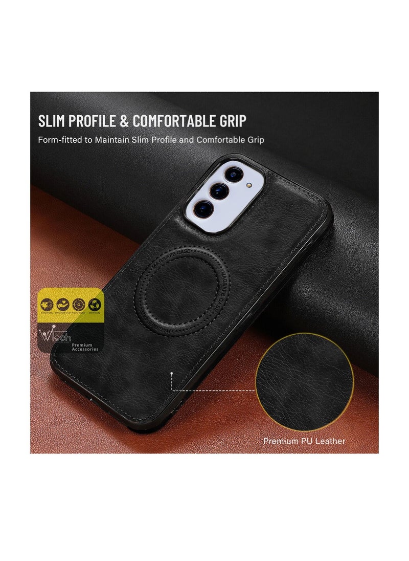 Wtech - Luxury Leather Magnetic Wireless Charging Original MagSafe Shockproof Case Cover For Samsung Galaxy S23 Black - Image 1