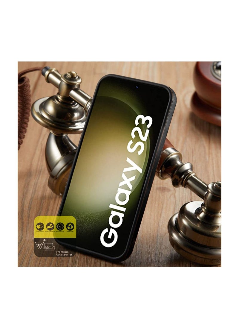 Wtech - Luxury Leather Magnetic Wireless Charging Original MagSafe Shockproof Case Cover For Samsung Galaxy S23 Black - Image 1