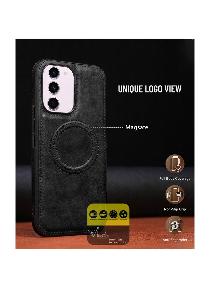 Wtech - Luxury Leather Magnetic Wireless Charging Original MagSafe Shockproof Case Cover For Samsung Galaxy S23 Black - Image 1