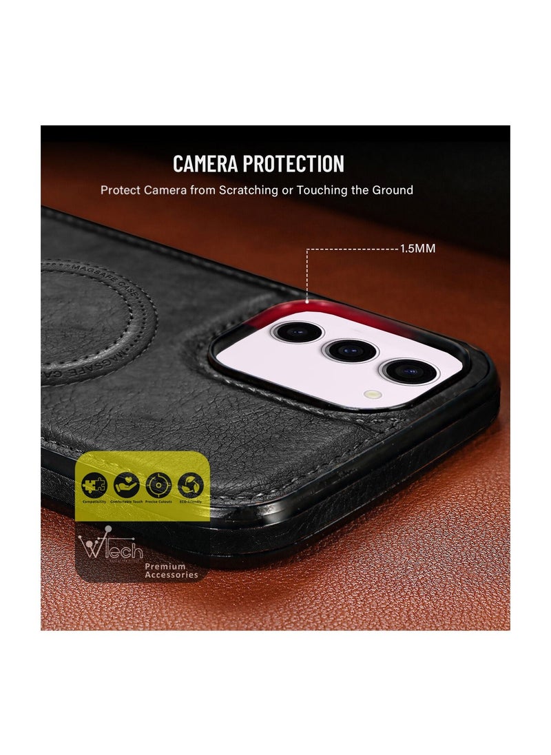 Wtech - Luxury Leather Magnetic Wireless Charging Original MagSafe Shockproof Case Cover For Samsung Galaxy S23 Black - Image 1