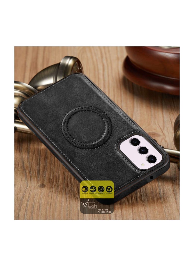 Wtech - Luxury Leather Magnetic Wireless Charging Original MagSafe Shockproof Case Cover For Samsung Galaxy S23 Black - Image 1