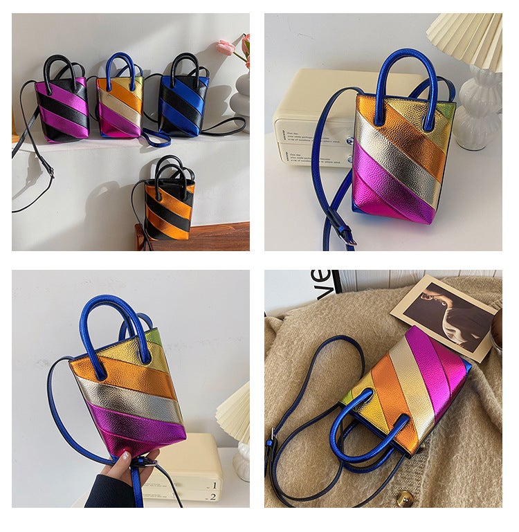 Wind Bag Women'S Explosive Color Block Stitching Contrast Color Trendy Bucket Bag Mini Fashionable Small Handbag Women'S Crossbody Bag - Image 4