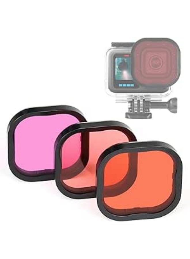 GEPULY 3-Pack Dive Filters for GoPro Hero12 11 10 9 8 Waterproof Housing Case(Red,Light Red,Magenta Filters)-Professional Color Correction in Deep Diving/Scuba Snorkeling/Underwater Photography - Image 1
