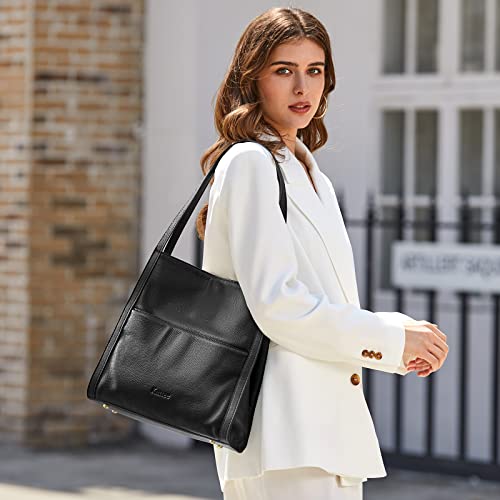 Kattee Women Shoulder Bag Genuine Leather Totes Purses and Handbags Medium Size, Black - Image 2
