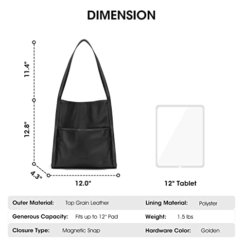 Kattee Women Shoulder Bag Genuine Leather Totes Purses and Handbags Medium Size, Black - Image 3