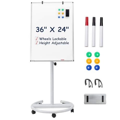 TSJ OFFICE Mobile Whiteboard Standing 36 X 24 Inches Magnetic Dry Erase Easel Height Adjustable Rolling White Board on Wheels with Flip Chart Hooks White - Image 1