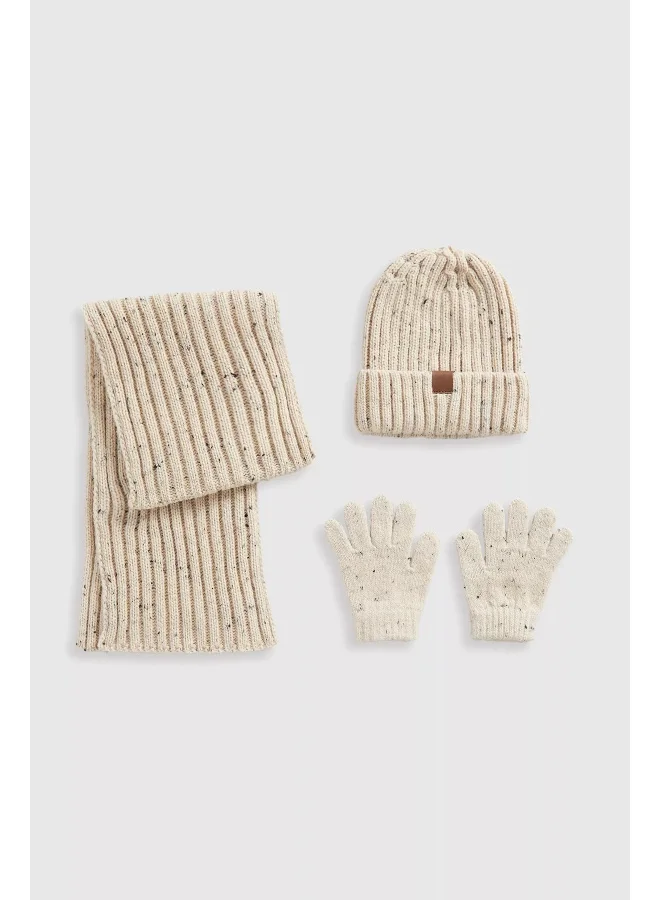 mothercare Oatmeal Knitted Hat, Scarf and Gloves Set