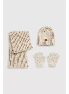 Oatmeal Knitted Hat, Scarf and Gloves Set