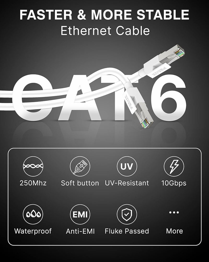 FEDUS Cat6 Ethernet Cable, 60 Meter High Speed 550MHZ / 10 Gigabit Speed UTP LAN Cable, Network Cable Internet Cable RJ45 Cable LAN Wire, Patch Computer Cord Gigabit Category 6 Wires for Modem - Image 3