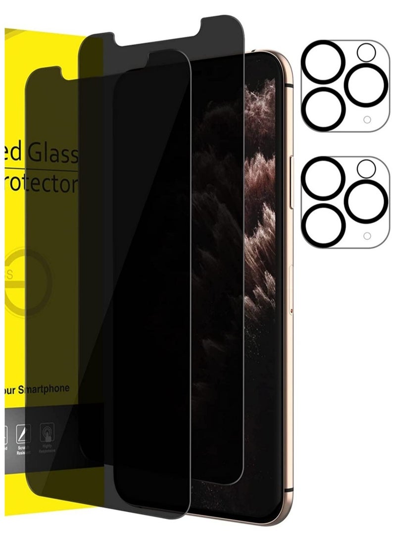 (2 Pack) for iPhone 13 Pro Max Privacy Tempered Glass Screen Protector Anti-Scratch with Back Camera glass Alignment Frame Bubble Free Scratch Resistant