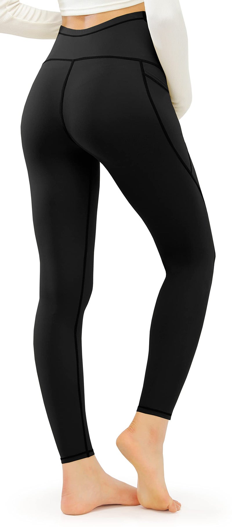 JOYSPELS Smooth Feeling Maternity Leggings Over The Belly with Pockets Workout Pregnancy Leggings Black - Image 4