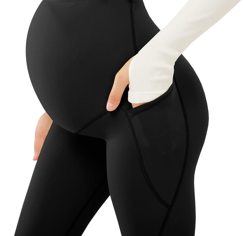 JOYSPELS Smooth Feeling Maternity Leggings Over The Belly with Pockets Workout Pregnancy Leggings Black - Image 3