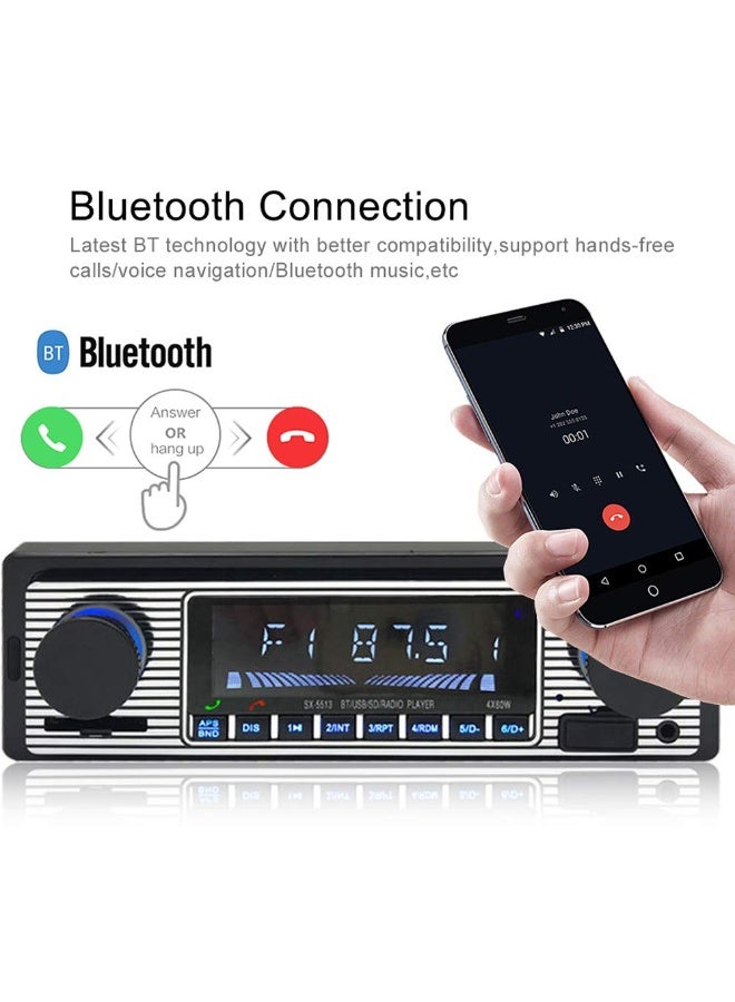 سانموجيد مشغل ستيريو كلاسيكي للسيارة مزود بتقنية Bluetooth، ومستقبل راديو FM، وميزة الاتصال بدون استخدام اليدين، وميكروفون مدمج، ومنفذ USB/SD/AUX، ودعم MP3/WMA/WAV، ومشغل وسائط متعددة للسيارة مزود بمقبض مزدوج - Image 2