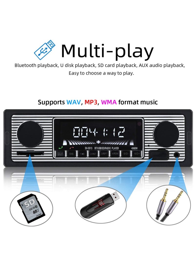 سانموجيد مشغل ستيريو كلاسيكي للسيارة مزود بتقنية Bluetooth، ومستقبل راديو FM، وميزة الاتصال بدون استخدام اليدين، وميكروفون مدمج، ومنفذ USB/SD/AUX، ودعم MP3/WMA/WAV، ومشغل وسائط متعددة للسيارة مزود بمقبض مزدوج - Image 3