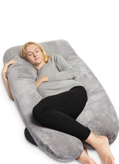 Blueberry Comfortable pregnant women's body support-nursing U-shaped pillow velvet, 130x70cm gray  - Image 2