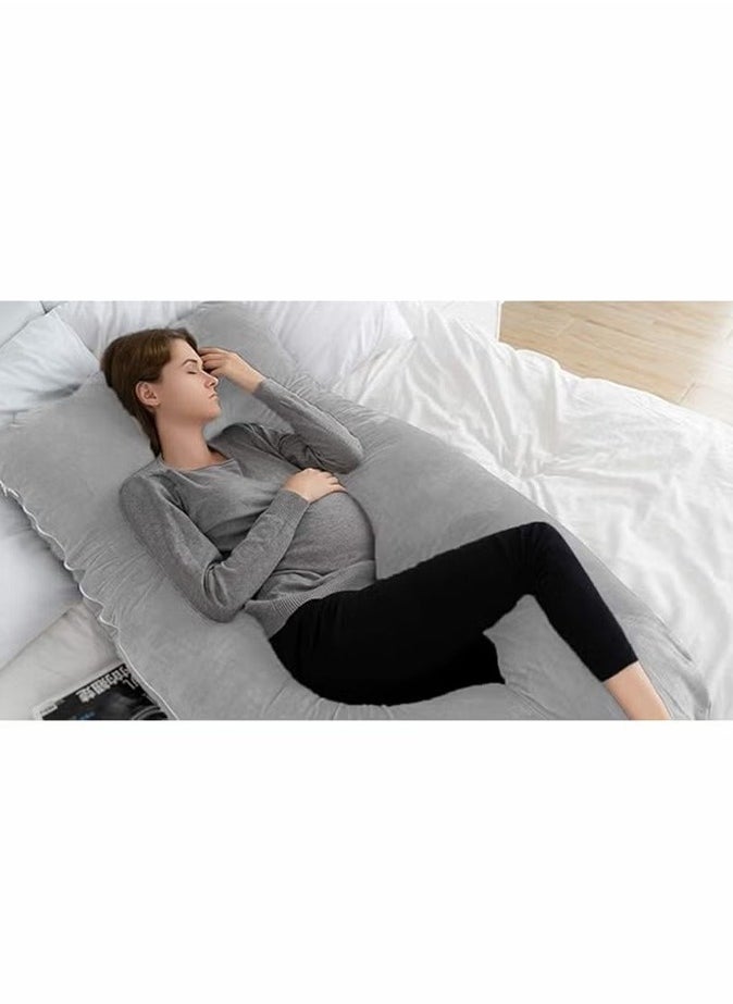 Blueberry Comfortable pregnant women's body support-nursing U-shaped pillow velvet, 130x70cm gray  - Image 5
