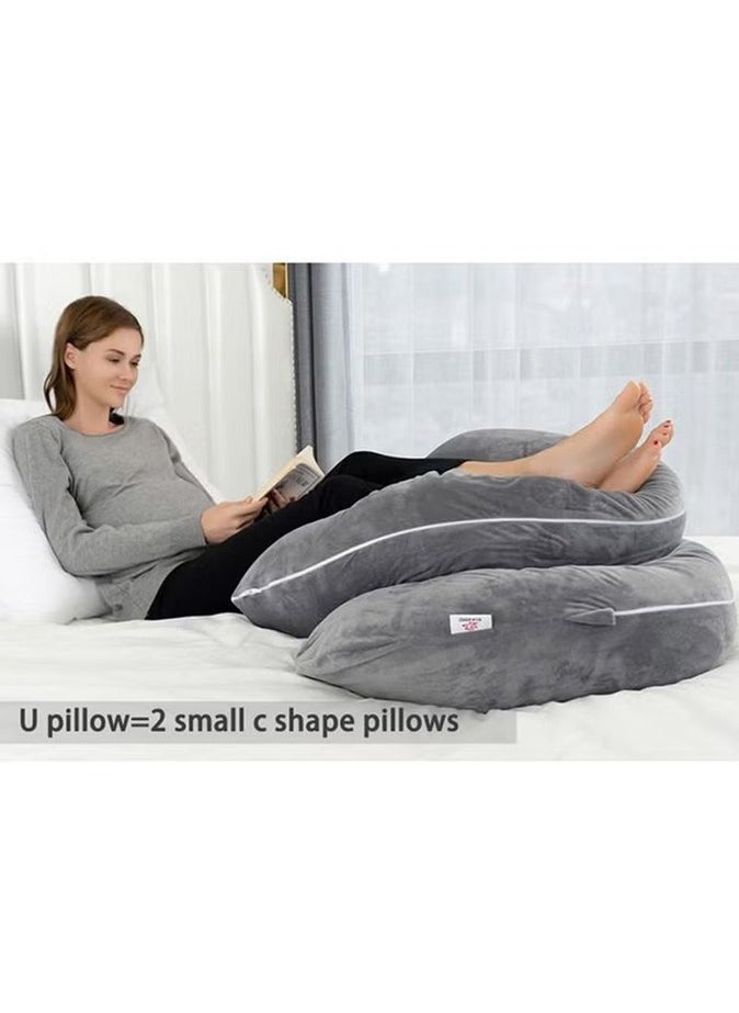 Comfortable pregnant women's body support-nursing U-shaped pillow velvet, 130x70cm gray