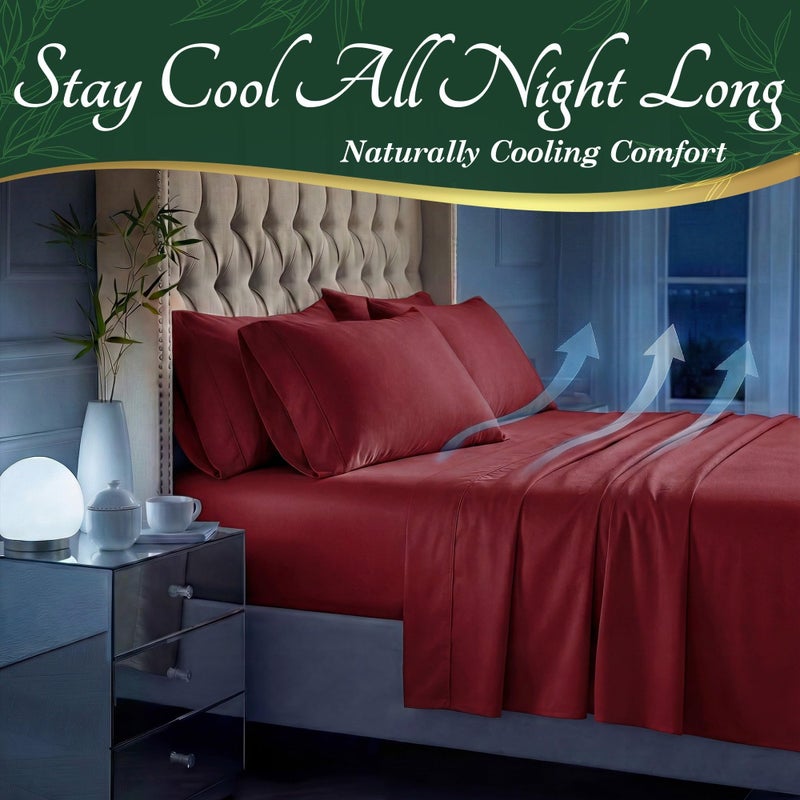 DECOLURE 100% Viscose Derived from Bamboo Sheets Queen Size - Luxury 6 Pc Naturally Cooling Sheets, Ultra Soft Bed Set - Deep 17" Pockets, Durable Double Stitching, Oeko Tex Standard (Burgundy) - Image 3