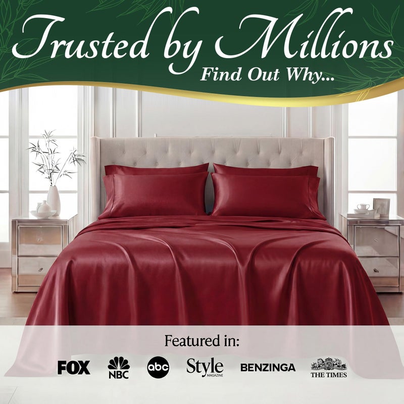 DECOLURE 100% Viscose Derived from Bamboo Sheets Queen Size - Luxury 6 Pc Naturally Cooling Sheets, Ultra Soft Bed Set - Deep 17" Pockets, Durable Double Stitching, Oeko Tex Standard (Burgundy) - Image 5