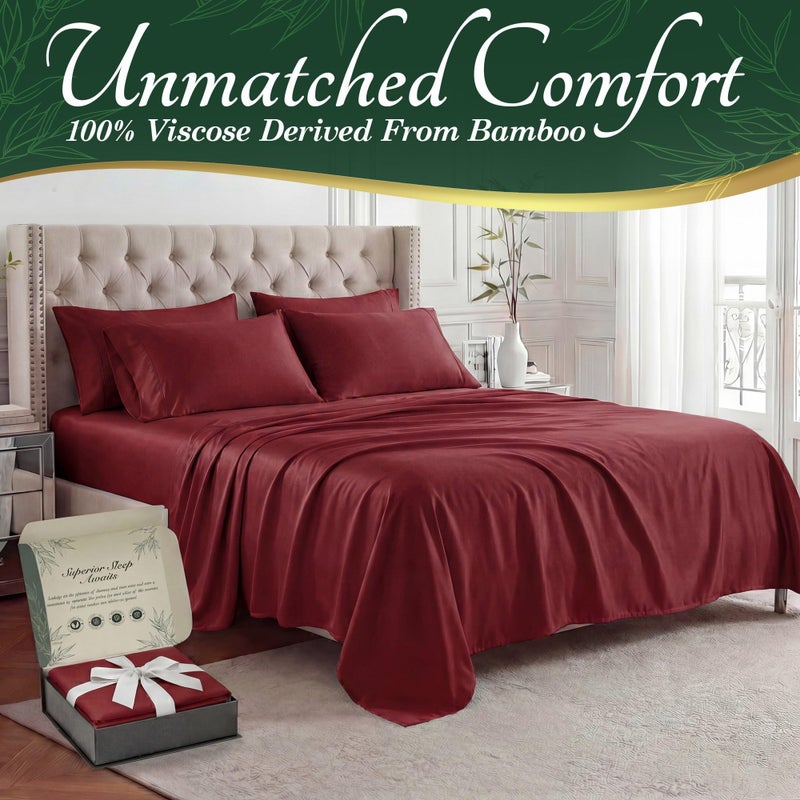 DECOLURE 100% Viscose Derived from Bamboo Sheets Queen Size - Luxury 6 Pc Naturally Cooling Sheets, Ultra Soft Bed Set - Deep 17" Pockets, Durable Double Stitching, Oeko Tex Standard (Burgundy) - Image 2
