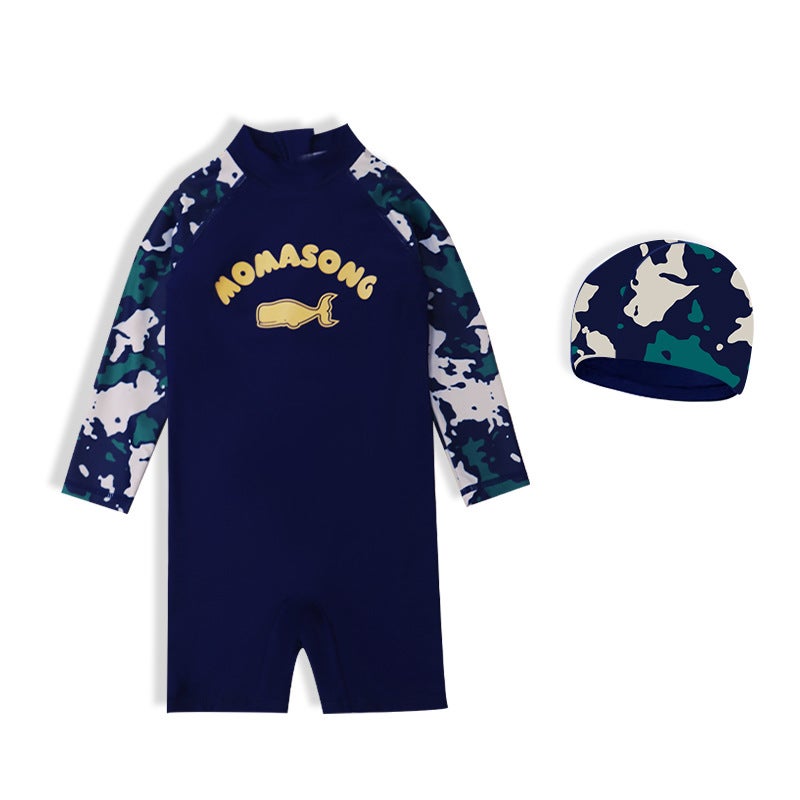 Momasong Children''s Swimsuit Boys'' One-piece Long-sleeved Sunscreen Medium and Large Children''s Swimsuit Surfsuit Boys'' Baby''s Swimsuit - Image 1