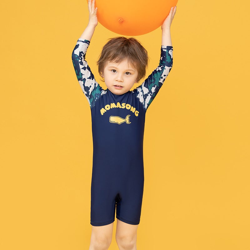 Momasong Children''s Swimsuit Boys'' One-piece Long-sleeved Sunscreen Medium and Large Children''s Swimsuit Surfsuit Boys'' Baby''s Swimsuit - Image 3
