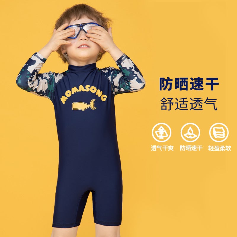 Momasong Children''s Swimsuit Boys'' One-piece Long-sleeved Sunscreen Medium and Large Children''s Swimsuit Surfsuit Boys'' Baby''s Swimsuit - Image 4