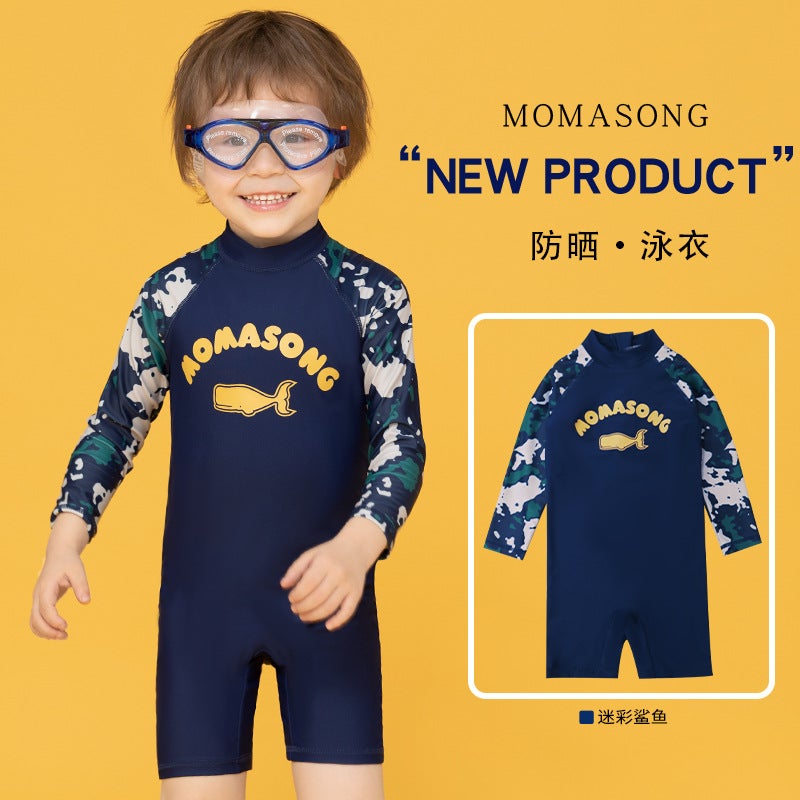 Momasong Children''s Swimsuit Boys'' One-piece Long-sleeved Sunscreen Medium and Large Children''s Swimsuit Surfsuit Boys'' Baby''s Swimsuit - Image 2