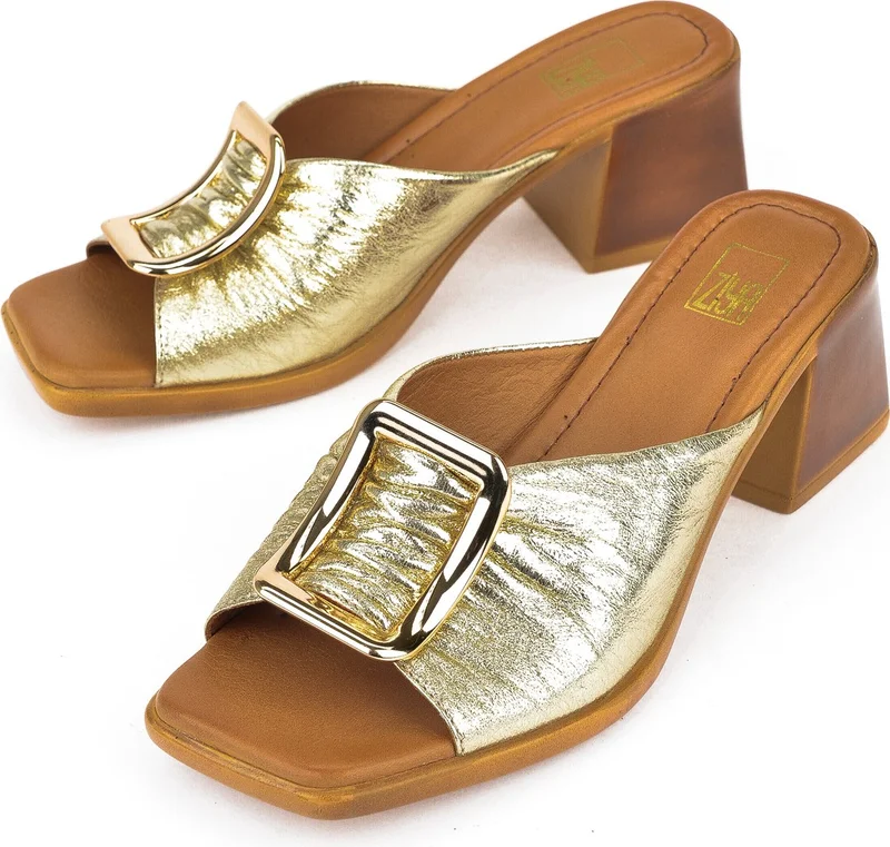 Ziya Women's Leather Heeled Slippers 151992Z19008 Gold