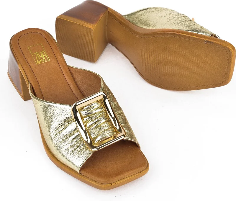 Ziya Women's Leather Heeled Slippers 151992Z19008 Gold