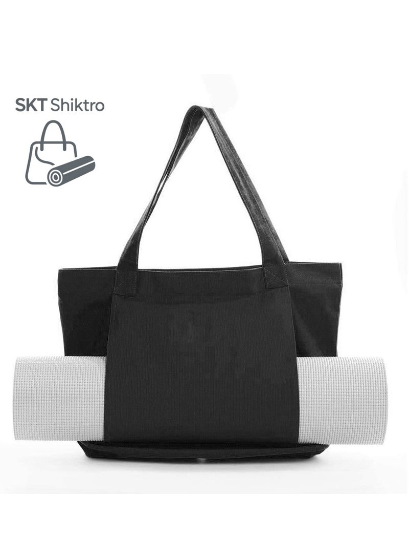 SKT Shiketro Women's Yoga Mat Bag | Large Capacity Zippered Gym Tote Bag – Durable and Portable Sports Bag for Thick Yoga Mats, Gym Gear, and Everyday Essentials | Versatile for Gym, Travel, and Work (Black) - Image 1