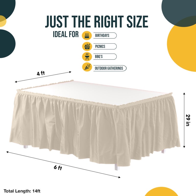 Exquisite Ruffle Table Skirt Ivory 6 Pack 14 Ft Long Table Skirts for Rectangle Tables 6ft Plus or Round Tables Skirts with Adhesive Strip for Gender Reveal Decor & Happy Birthday Parties - Image 4