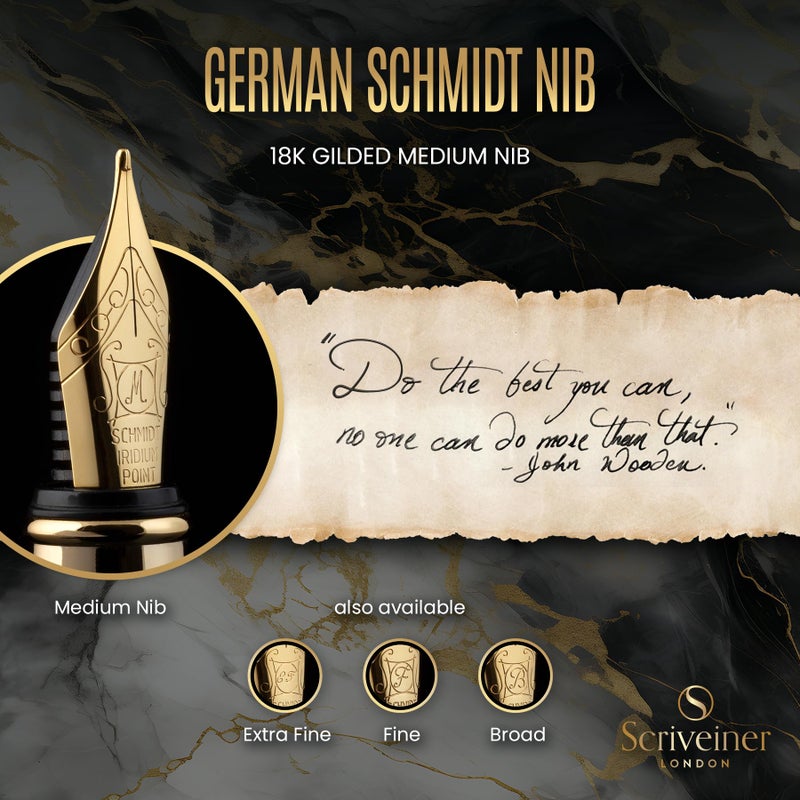Scriveiner Luxury Fountain Pen - Stunning Black Lacquer Pen, 24K Gold Finish, Schmidt 18K Gilded Nib (Medium), Converter, Best Pen Gift Set for Men & Women, Professional, Executive, Office, Nice Pens - Image 5