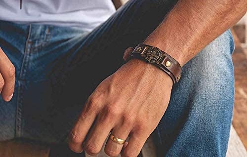 Intercession St Benedict Genuine Leather Protection Bracelet - Made in Brazil (Large - Brown) - Image 4