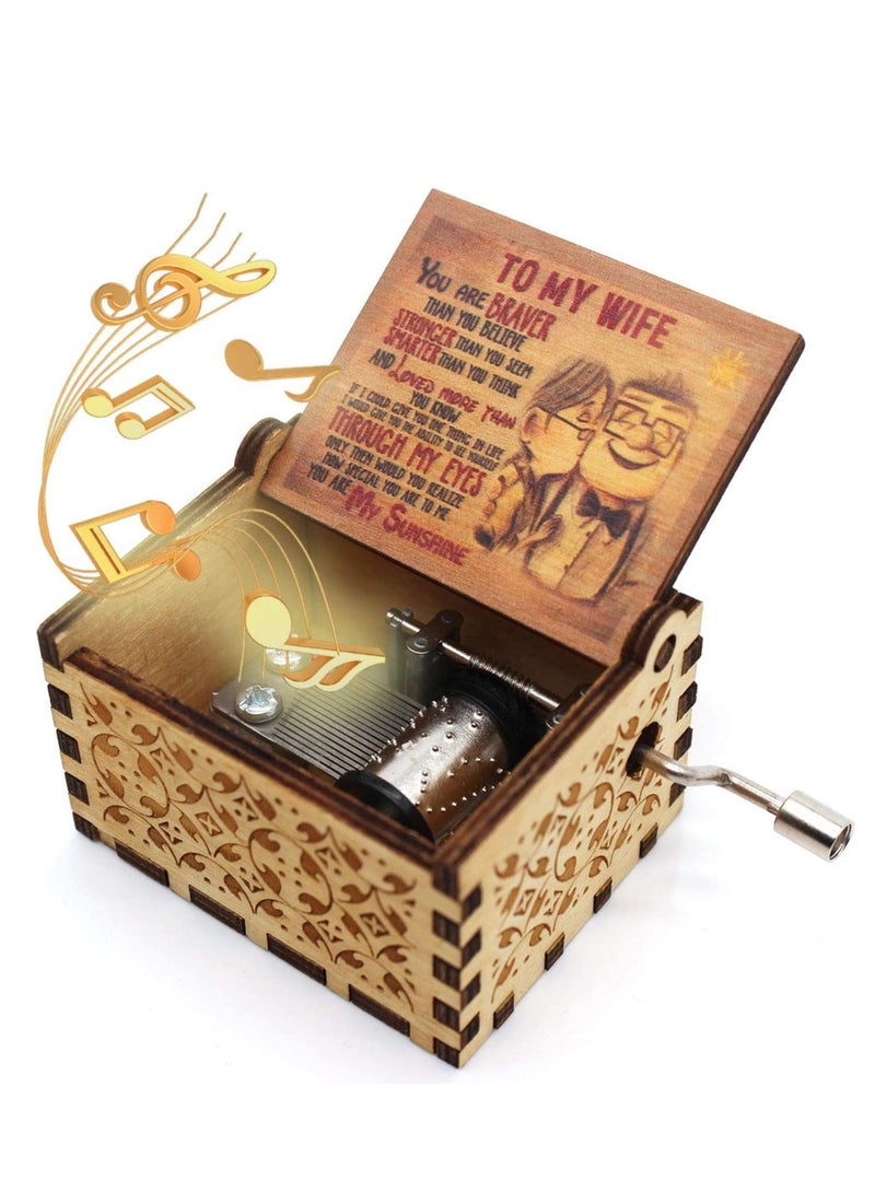 Wooden Color Painted Music Box You are My Sunshine Vintage Hand Crank for Wife Wedding Anniversary Birthday  - Image 1
