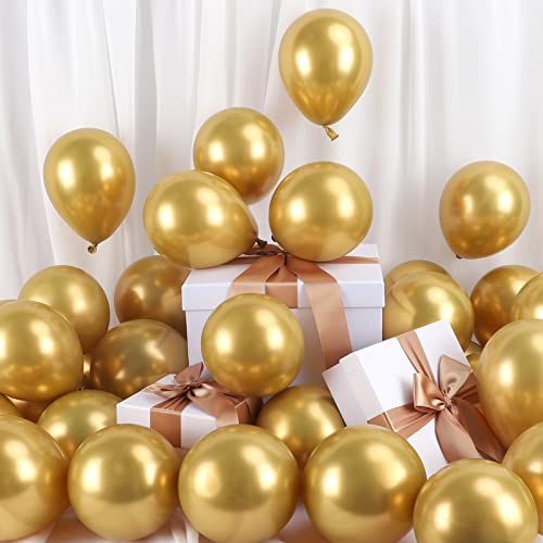 RUBFAC Gold Balloons 120pcs 5 Inch Chrome Metallic Latex Balloon for Birthday Anniversary Festival Wedding Engagement Decoration - Image 1